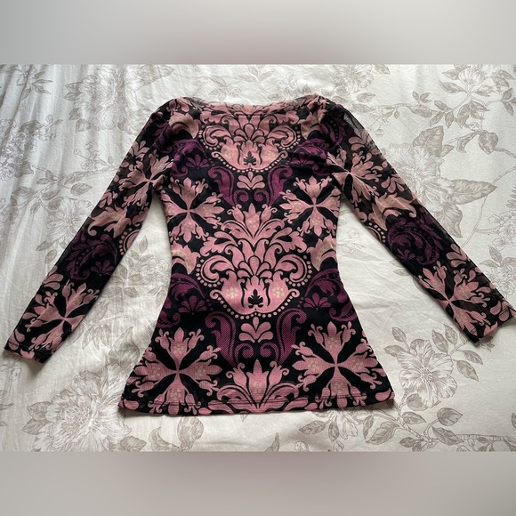 Y2K Purple Ruched Micro Mesh Nylon Sheer Top Small Fairycore Cottagecore Boho - Picture 6 of 8